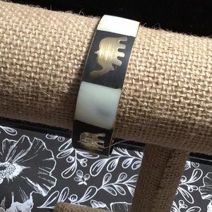 Vintage Mother of Pearl and Brass Elephant Bangle